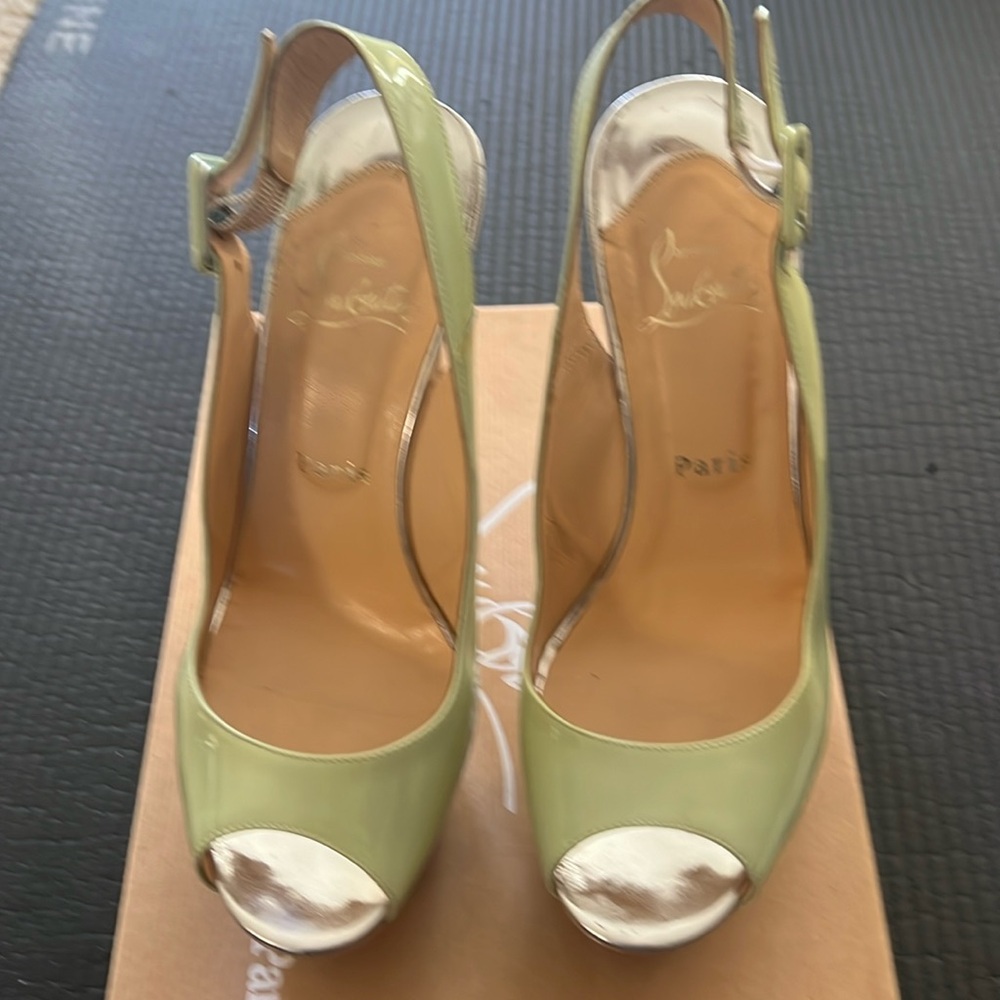 Christian louboutin Patent calf platform open toe sandals.